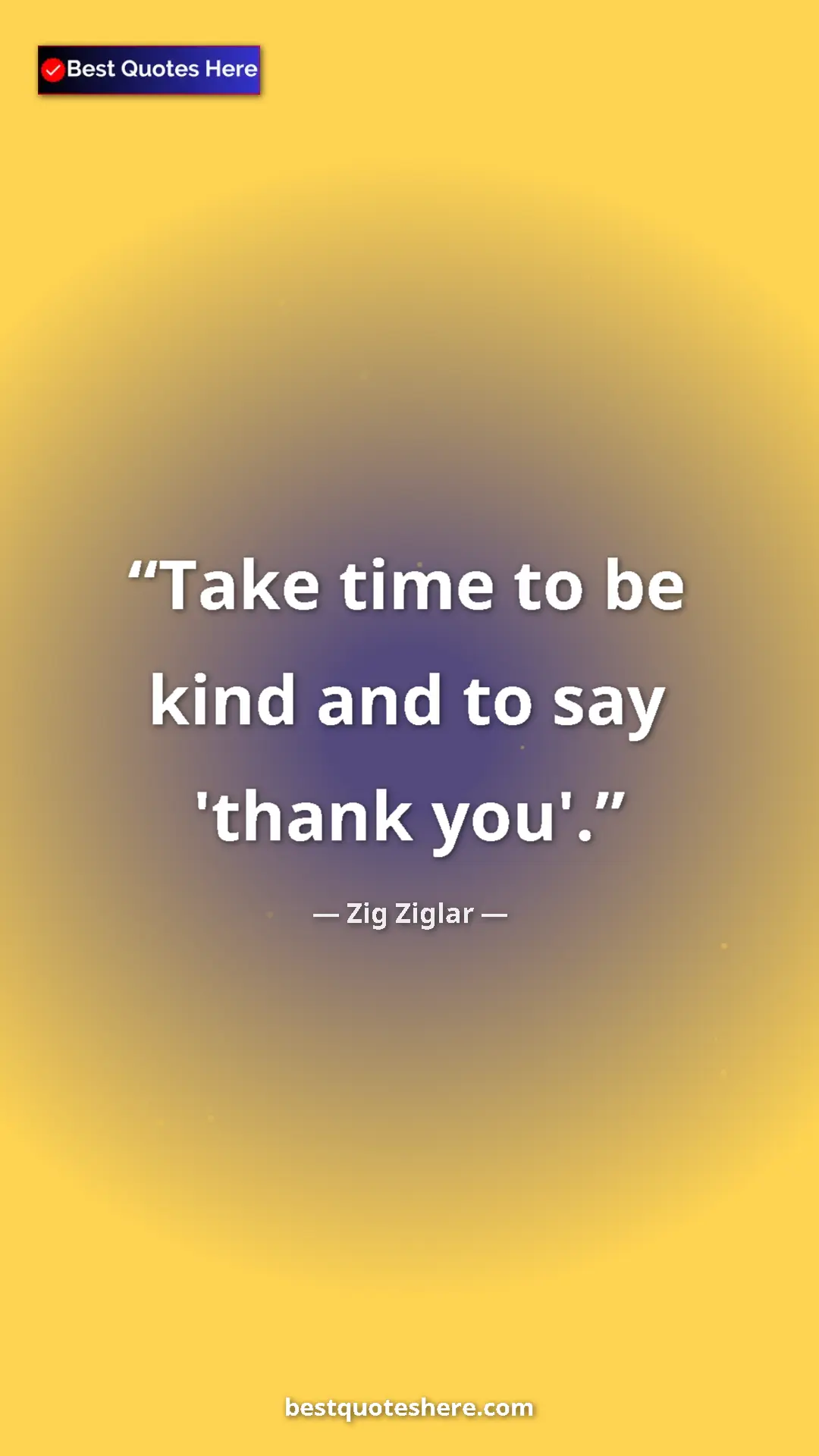 Pinterest quote poster by Zig Ziglar: "Take time to be kind and to say 'thank you'."