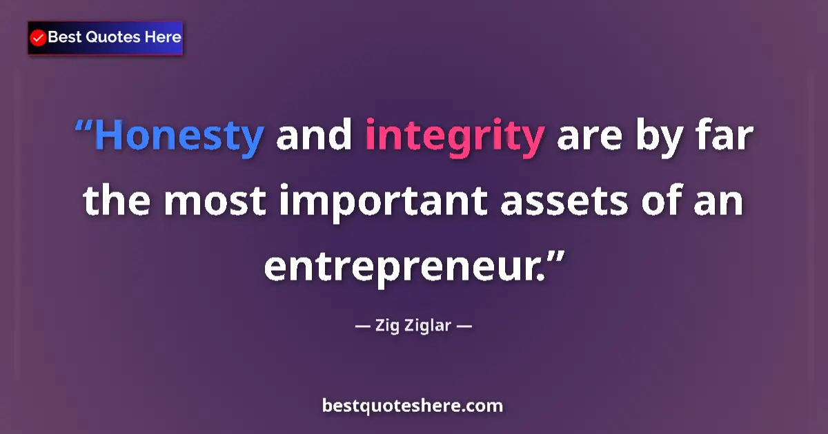 Quote by Zig Ziglar: Honesty and integrity are by far the most important assets of an entrepreneur....