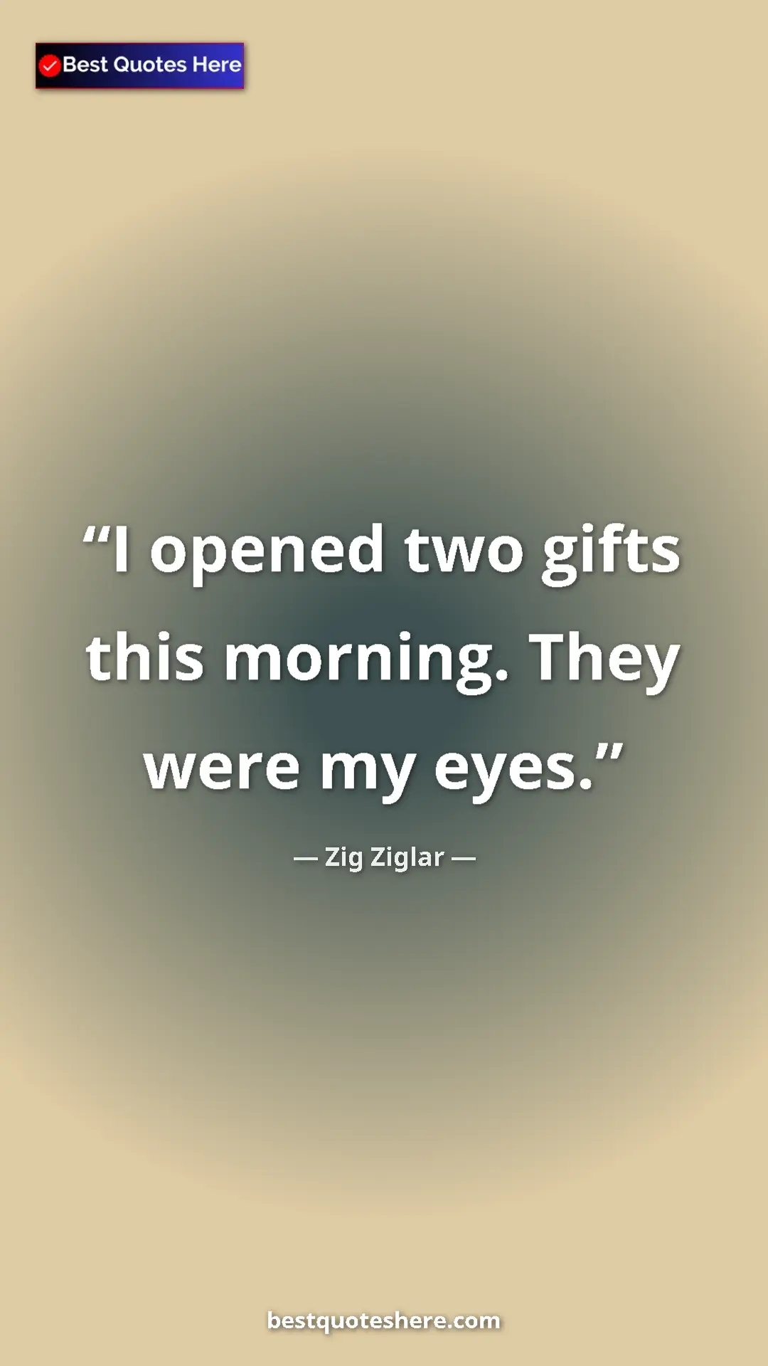 Pinterest quote poster by Zig Ziglar: "I opened two gifts this morning. They were my eyes."