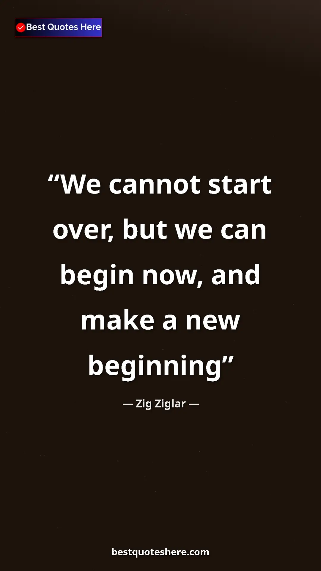 Pinterest quote poster by Zig Ziglar: "We cannot start over, but we can begin now, and make a new..."