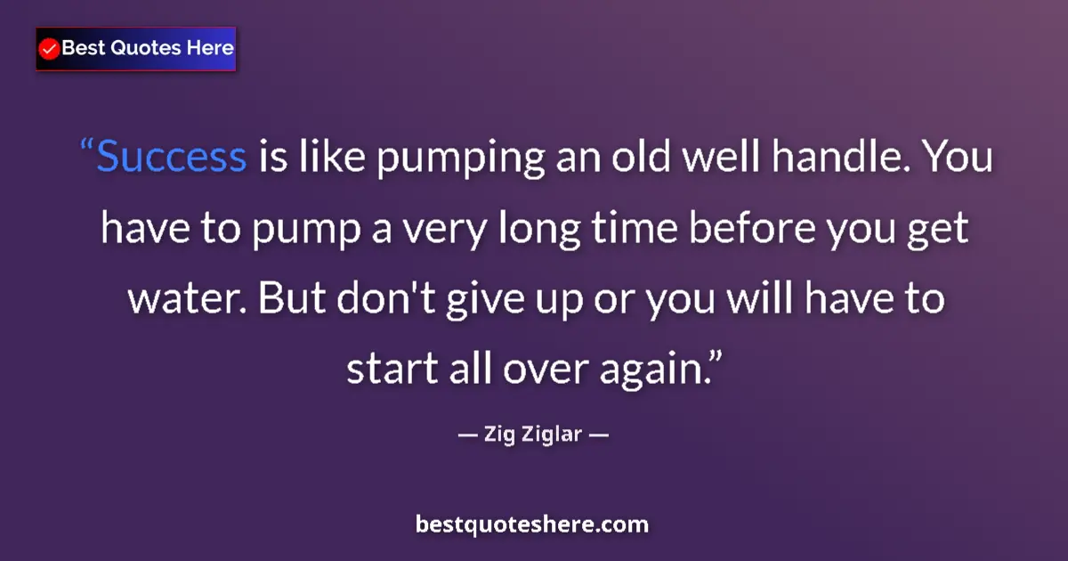 Quote by Zig Ziglar: Success is like pumping an old well handle. You ha