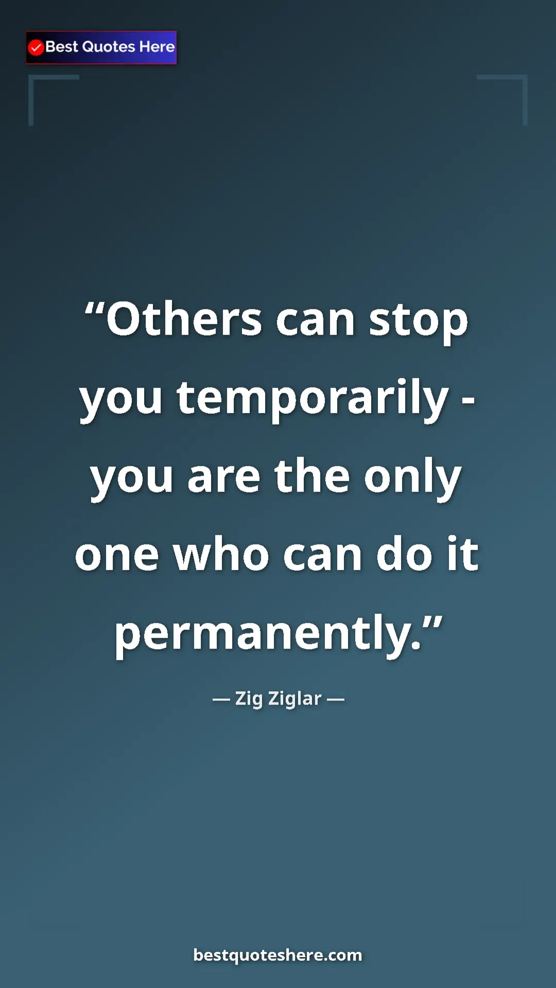 Pinterest quote poster by Zig Ziglar: "Others can stop you temporarily - you are the only one who..."