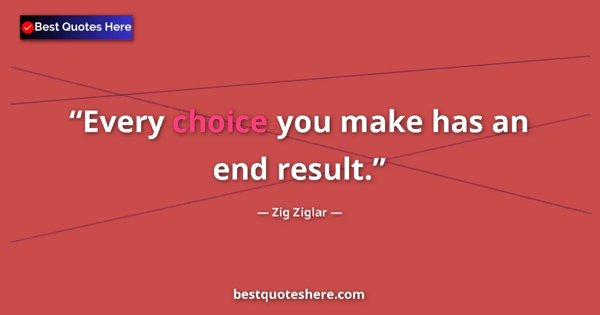 Quote by Zig Ziglar: Every choice you make has an end result.