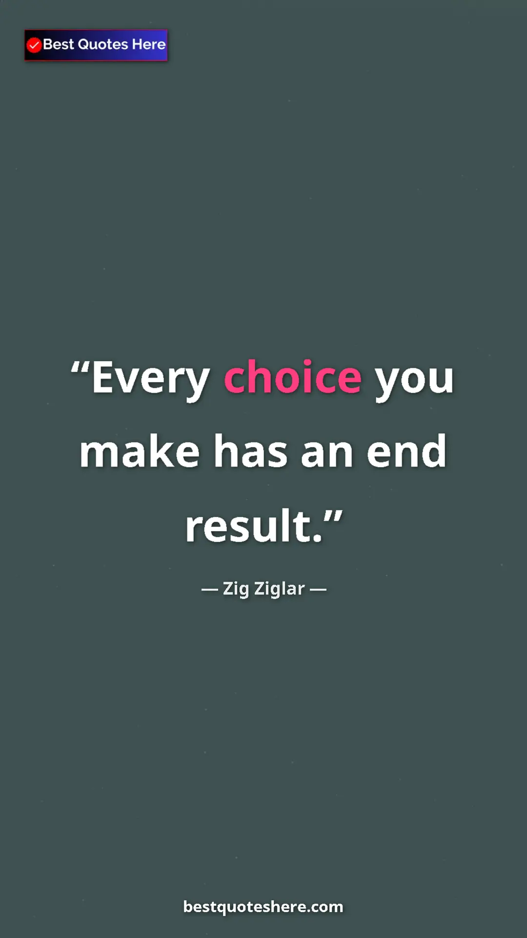 Pinterest quote poster by Zig Ziglar: "Every choice you make has an end result."