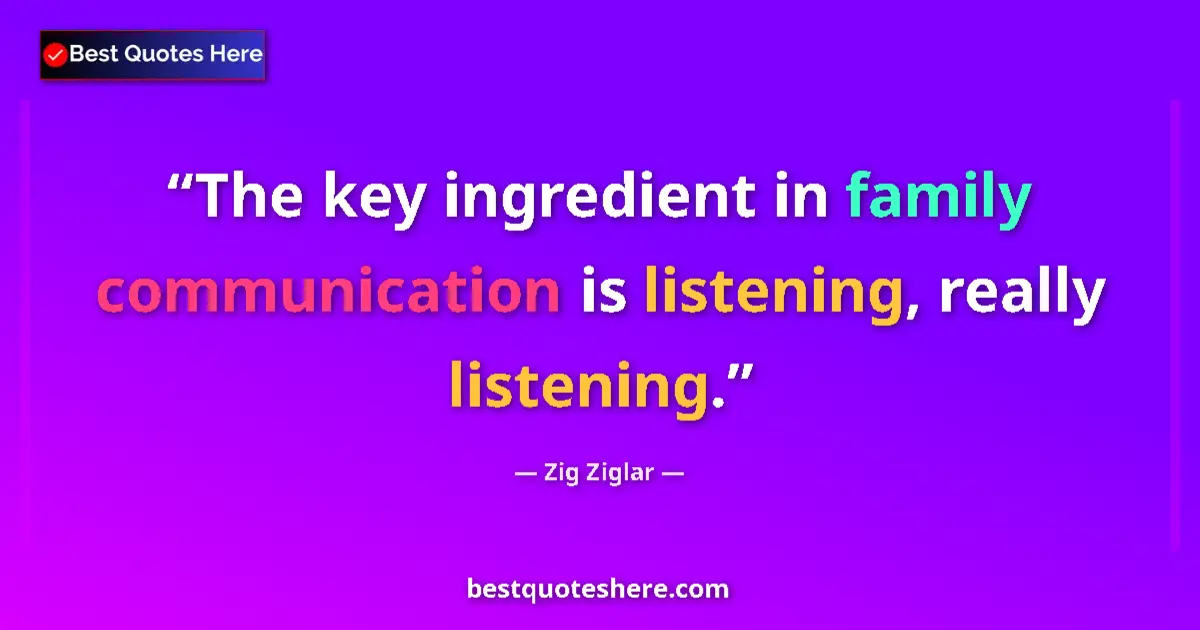Quote by Zig Ziglar: The key ingredient in family communication is listening, really listening....