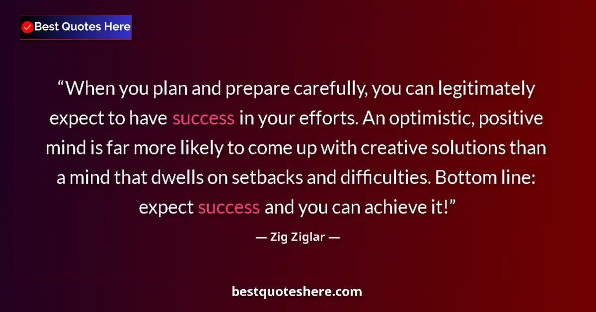 Quote by Zig Ziglar: When you plan and prepare carefully, you can legitimately expect to have success in your efforts. An...