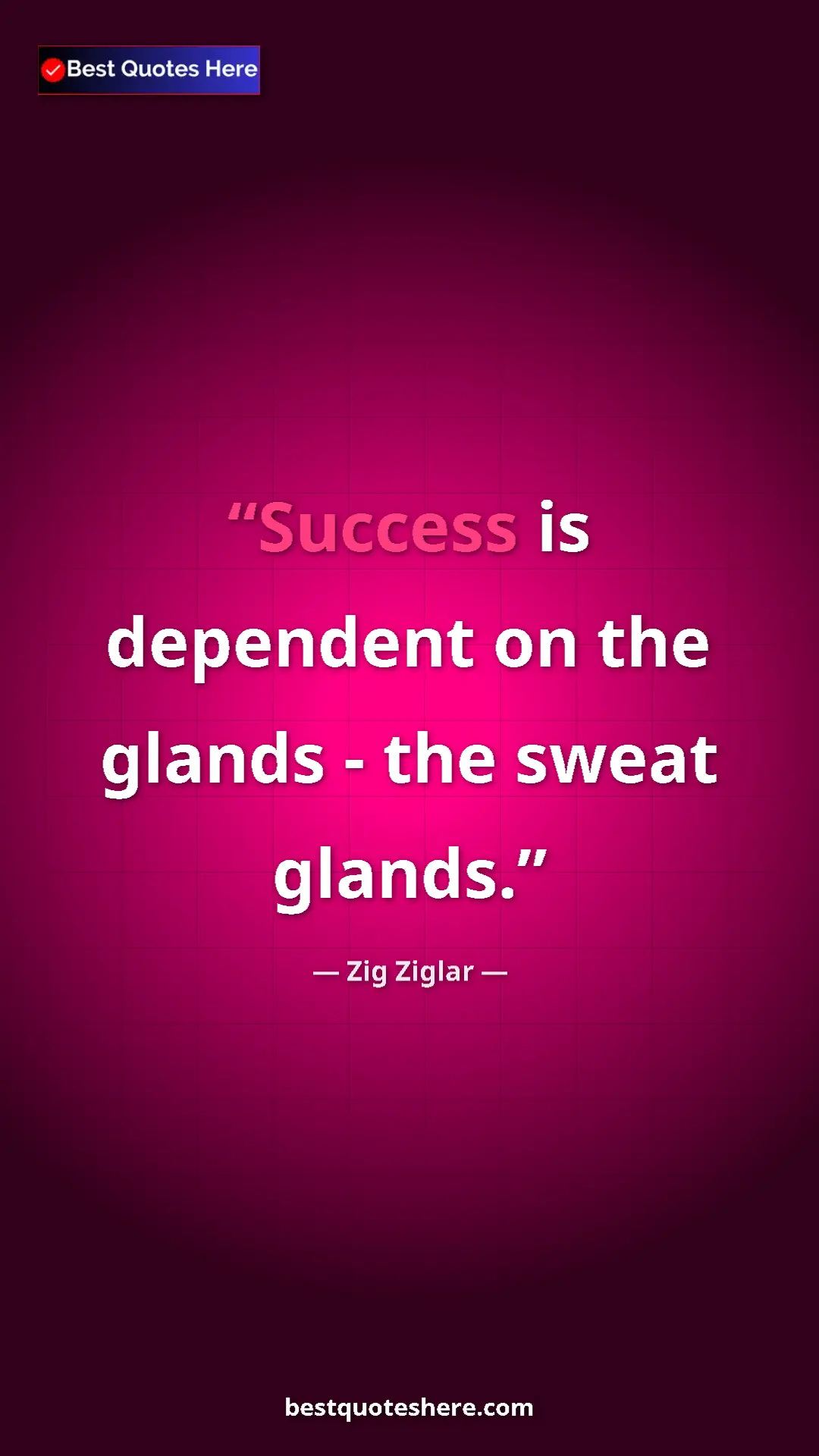Pinterest quote poster by Zig Ziglar: "Success is dependent on the glands - the sweat glands."