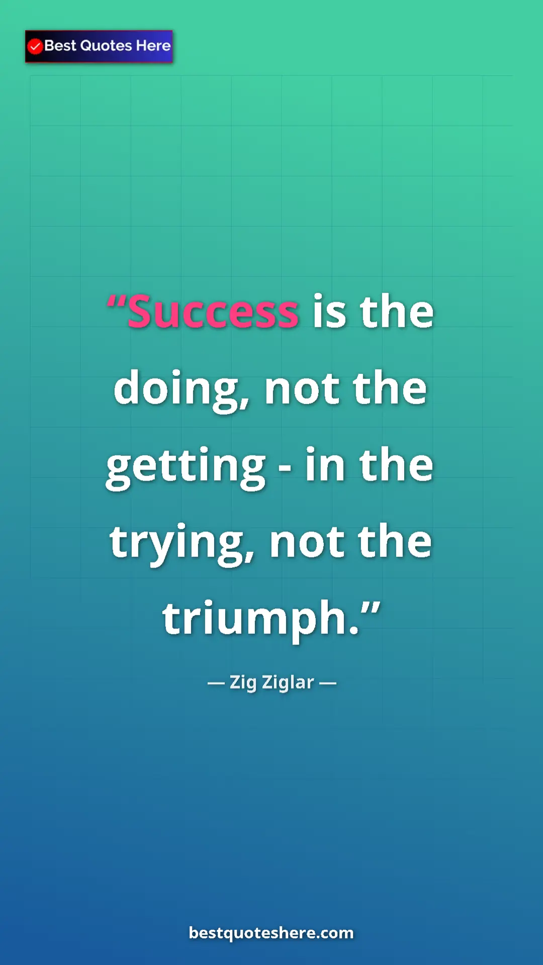 Pinterest quote poster by Zig Ziglar: "Success is the doing, not the getting - in the trying, not..."