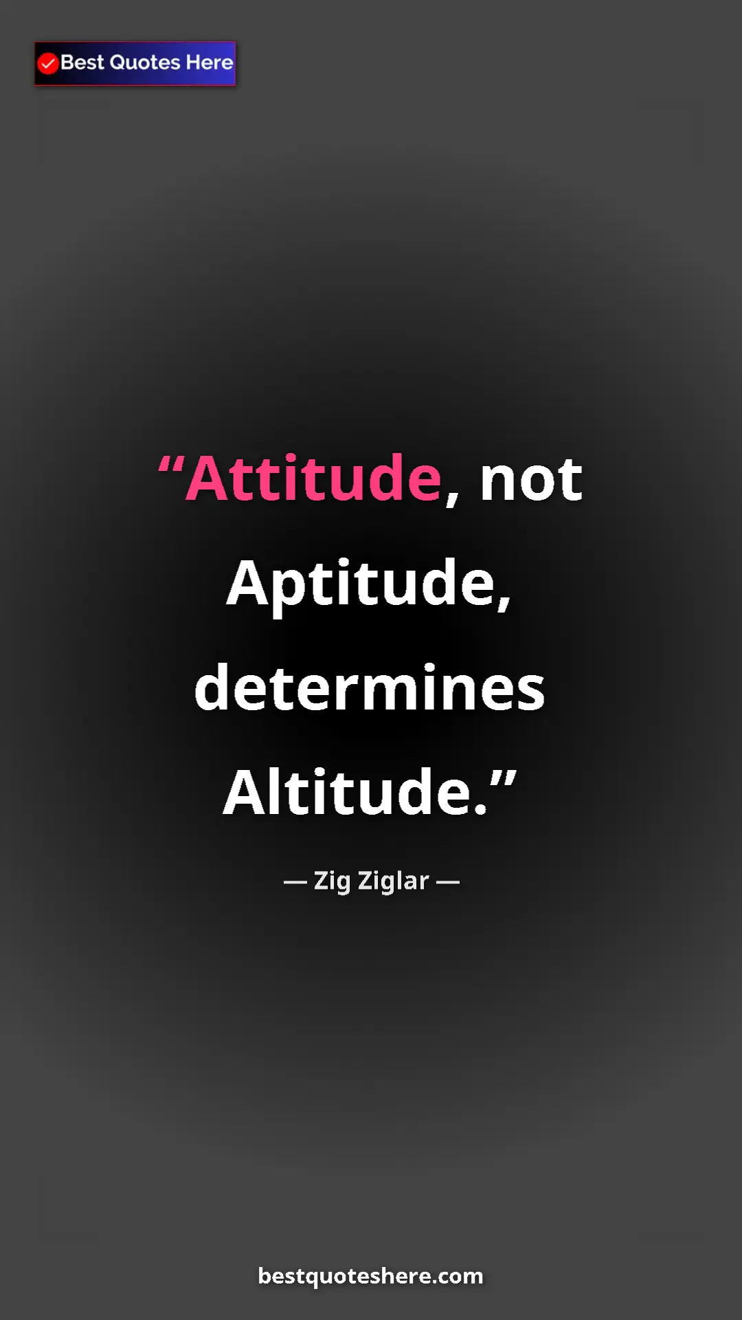 Pinterest quote poster by Zig Ziglar: "Attitude, not Aptitude, determines Altitude."
