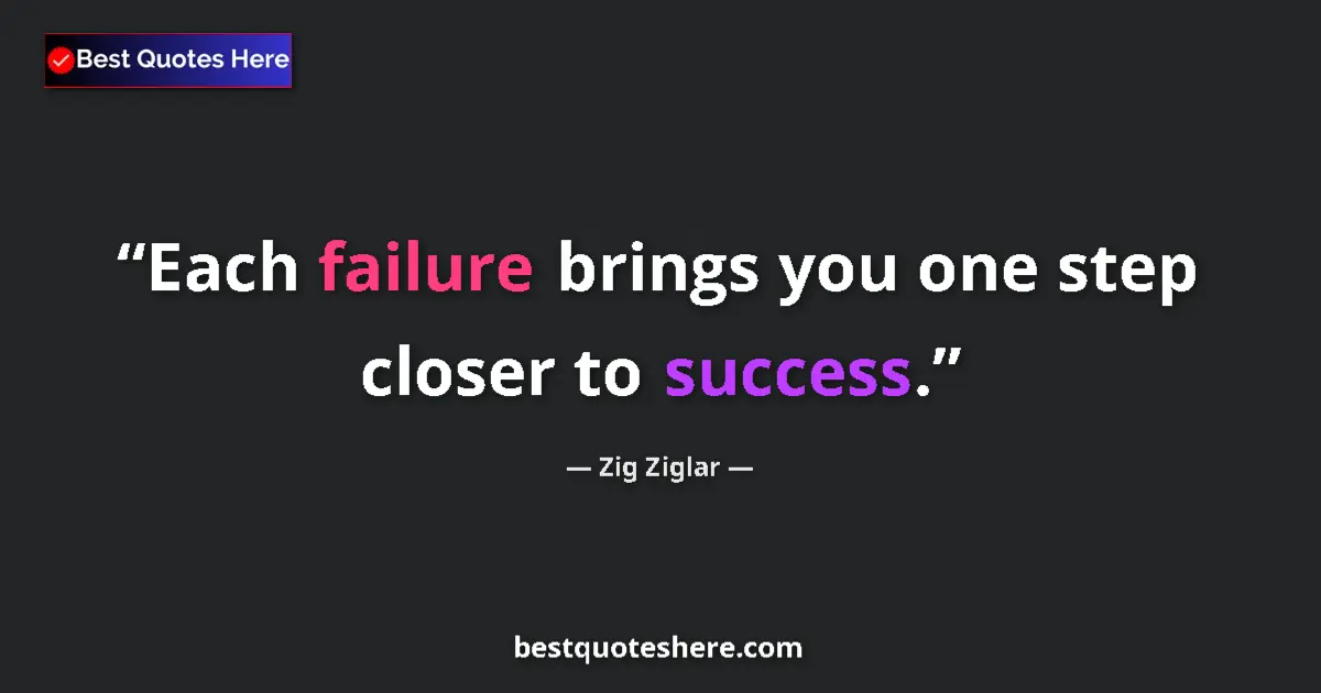 Quote by Zig Ziglar: Each failure brings you one step closer to success