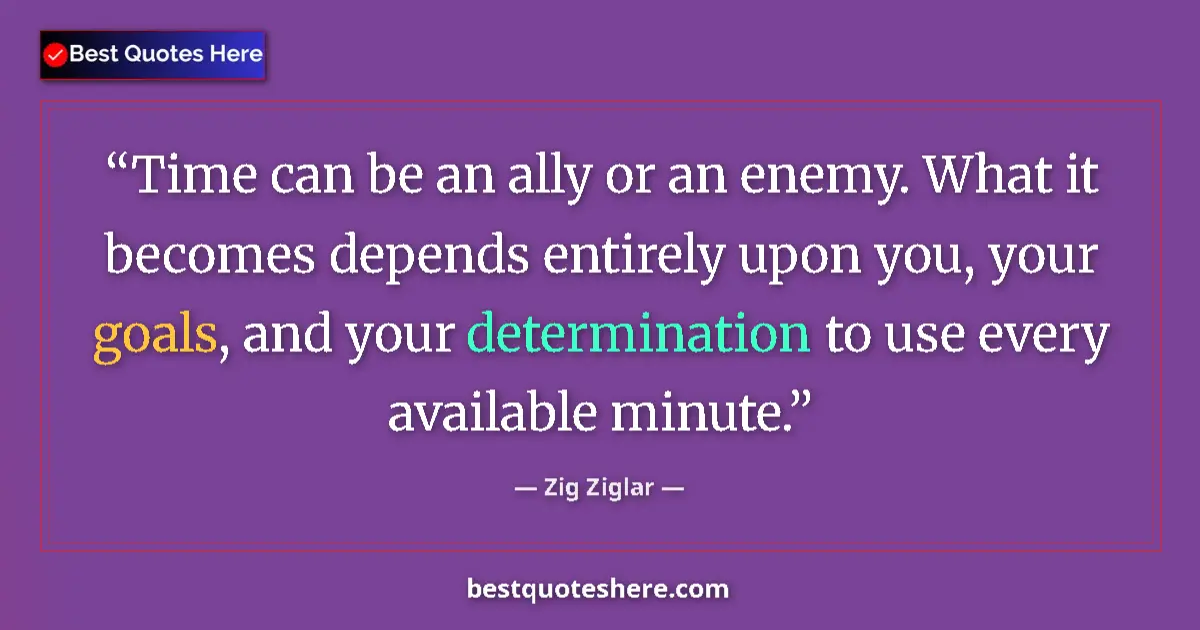 Quote by Zig Ziglar: Time can be an ally or an enemy. What it becomes depends entirely upon you, your goals, and your det...
