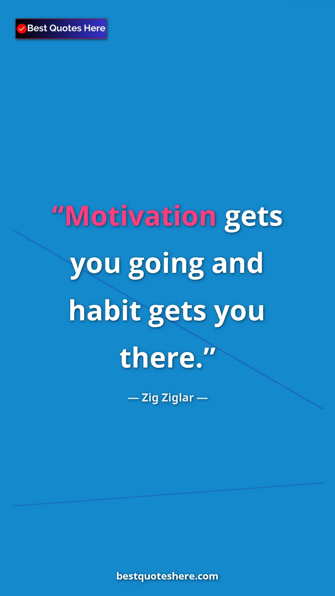 Pinterest quote poster by Zig Ziglar: "Motivation gets you going and habit gets you there."