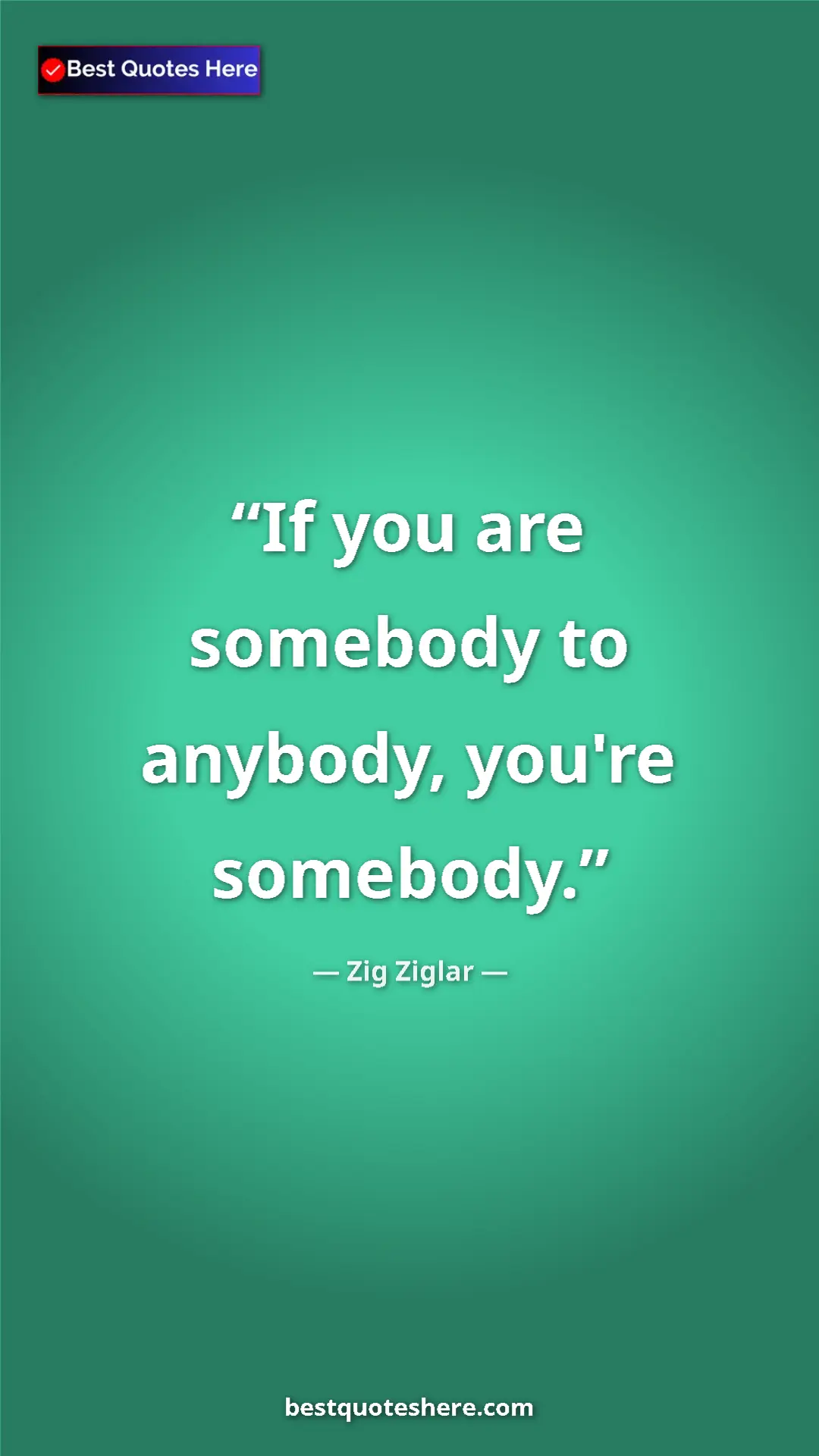 Pinterest quote poster by Zig Ziglar: "If you are somebody to anybody, you're somebody."