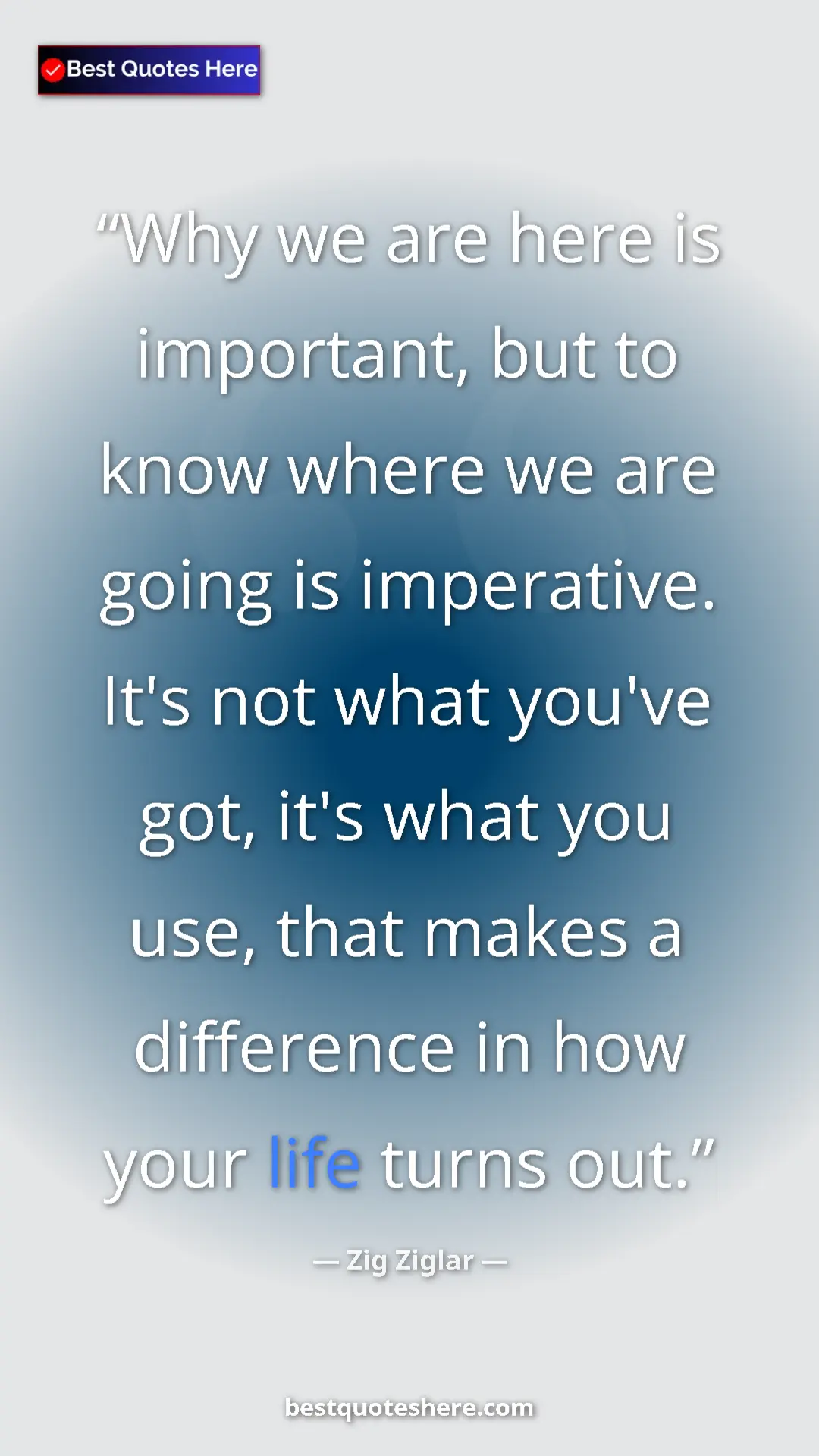 Pinterest quote poster by Zig Ziglar: "Why we are here is important, but to know where we are..."