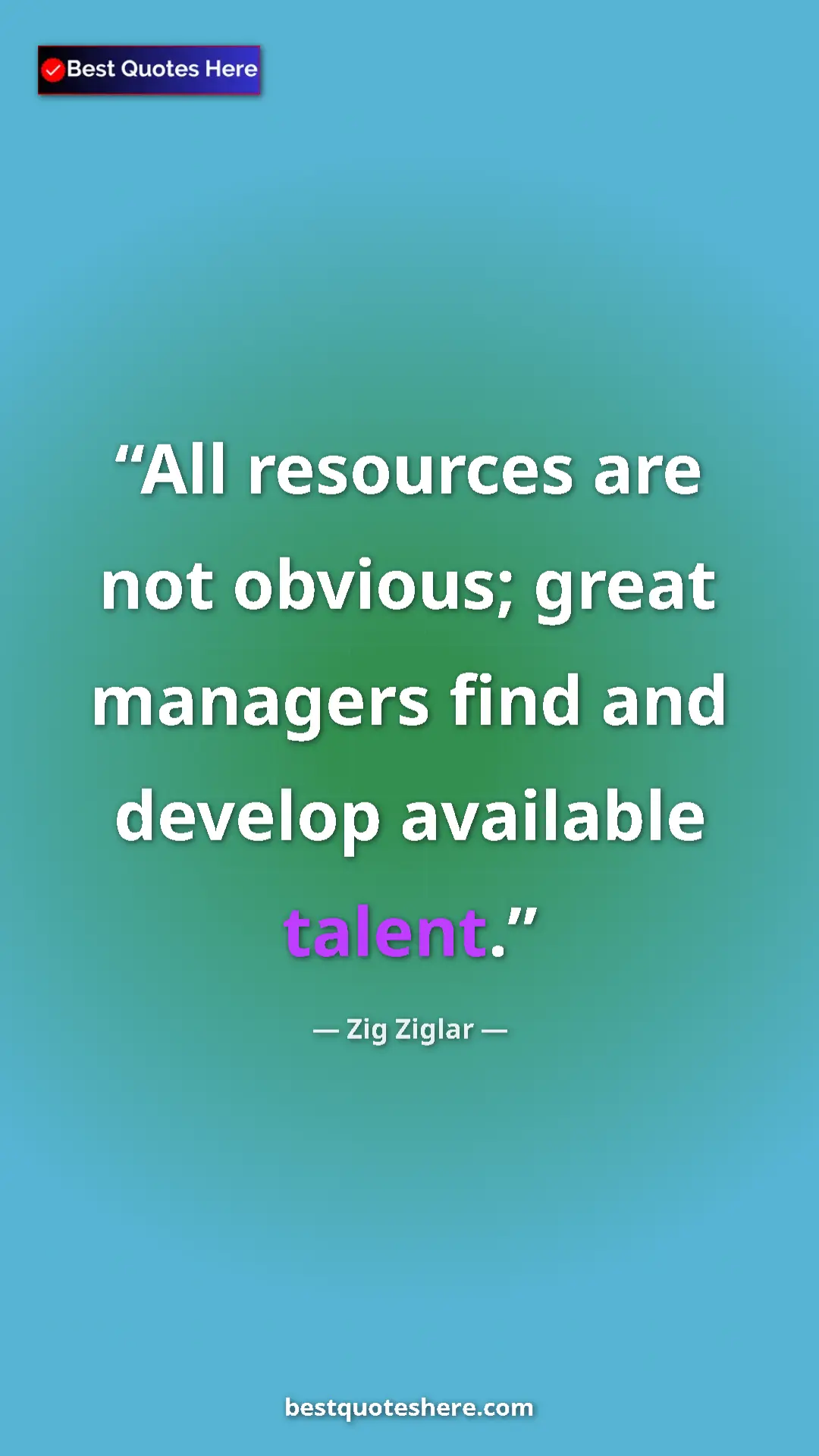 Pinterest quote poster by Zig Ziglar: "All resources are not obvious; great managers find and..."