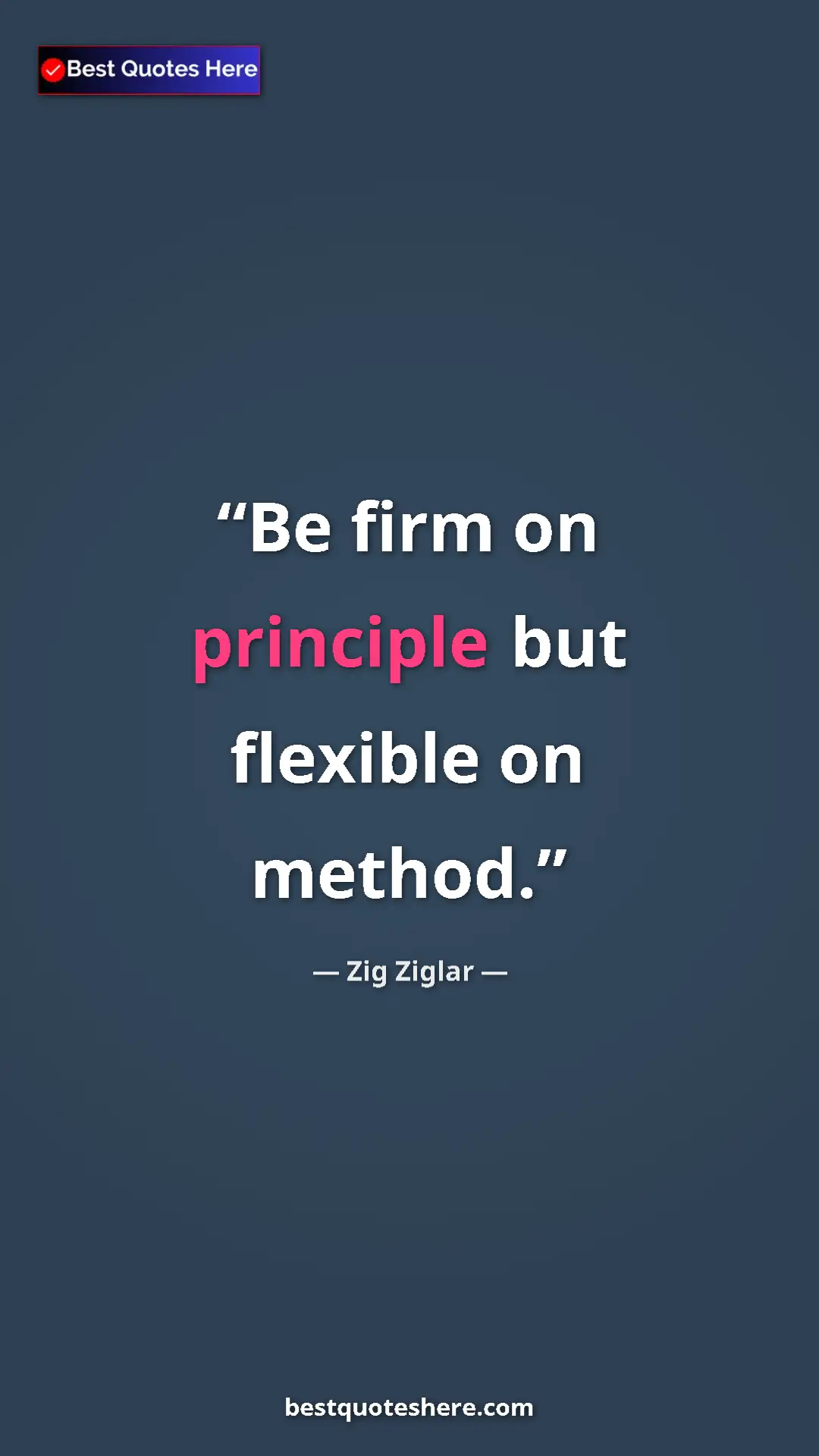 Pinterest quote poster by Zig Ziglar: "Be firm on principle but flexible on method."