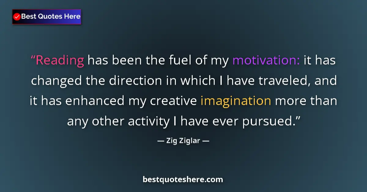 Quote by Zig Ziglar: Reading has been the fuel of my motivation: it has changed the direction in which I have traveled, a...