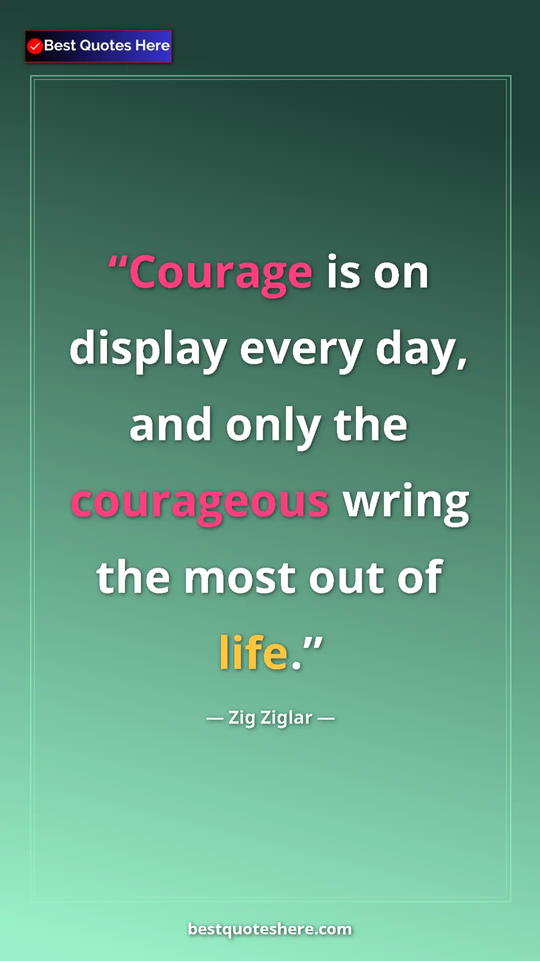 Pinterest quote poster by Zig Ziglar: "Courage is on display every day, and only the courageous..."