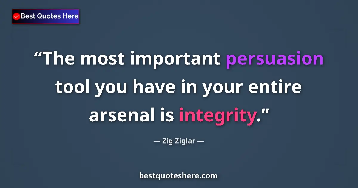 Quote by Zig Ziglar: The most important persuasion tool you have in your entire arsenal is integrity....