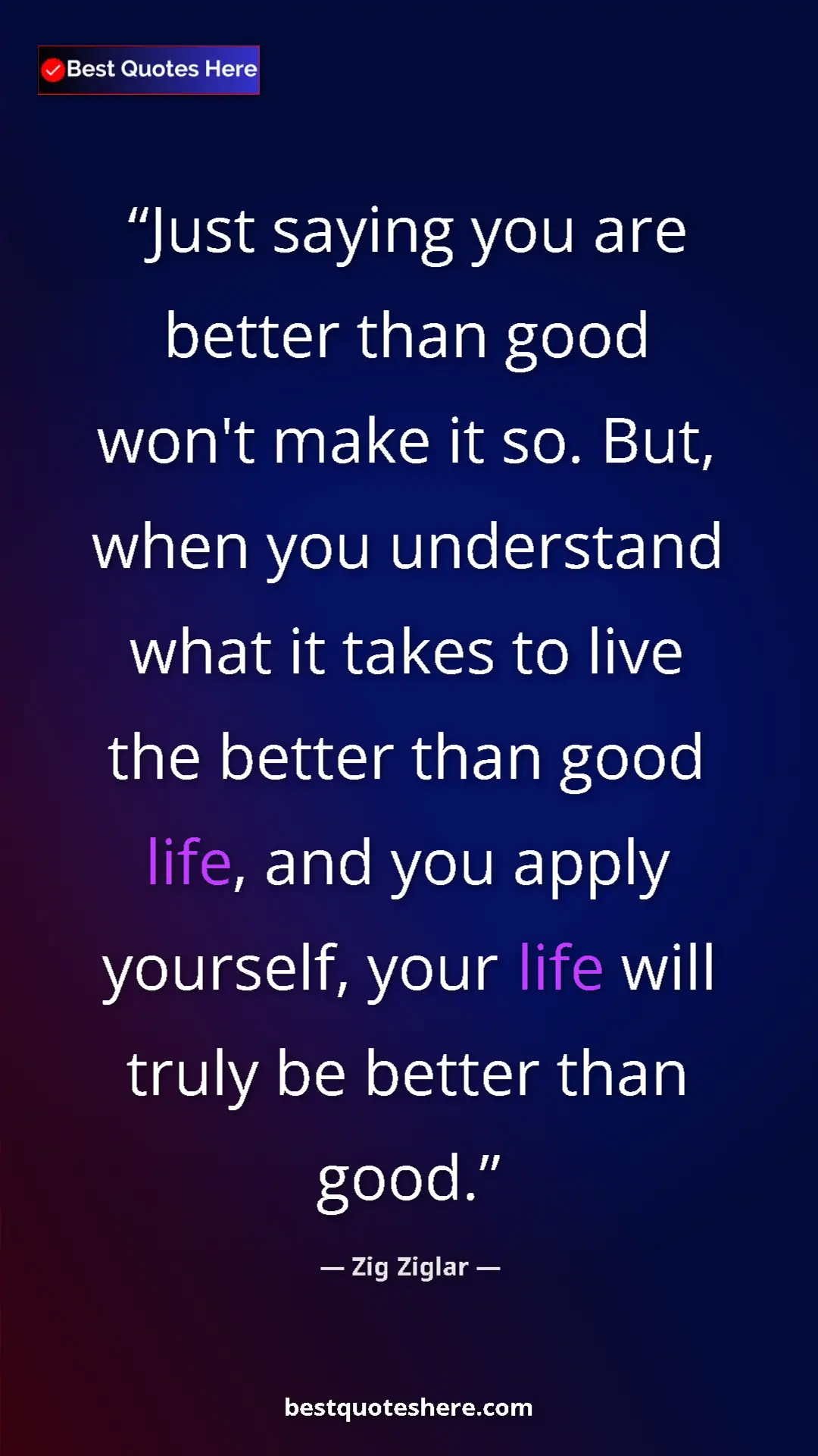 Pinterest quote poster by Zig Ziglar: "Just saying you are better than good won't make it so. But,..."