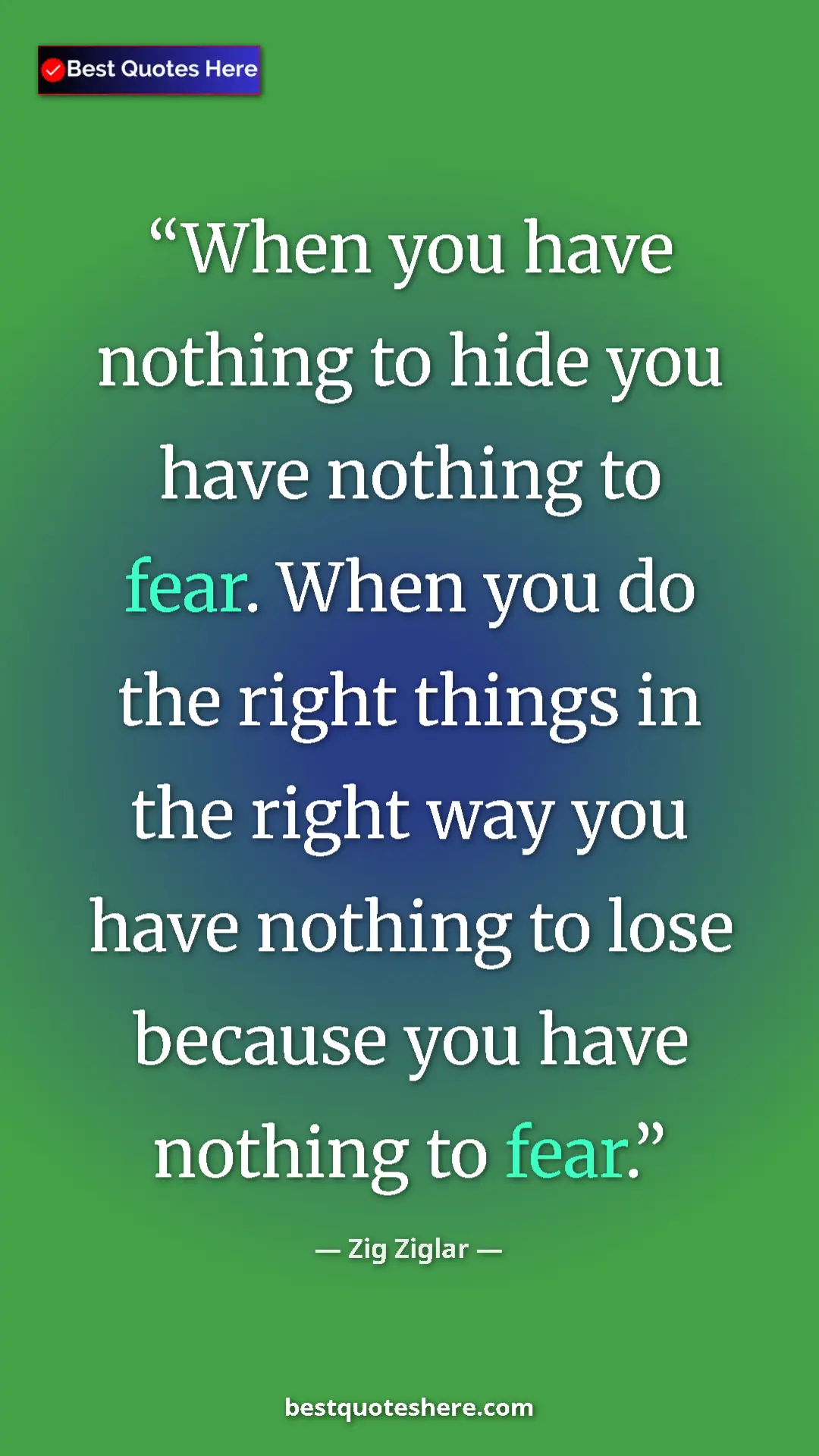 Pinterest quote poster by Zig Ziglar: "When you have nothing to hide you have nothing to fear...."