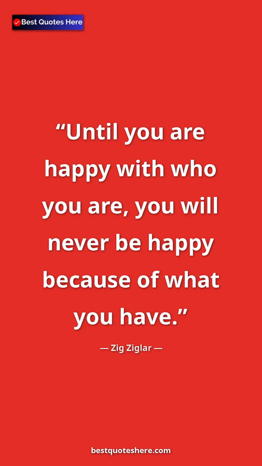 Pinterest quote poster by Zig Ziglar: "Until you are happy with who you are, you will never be..."