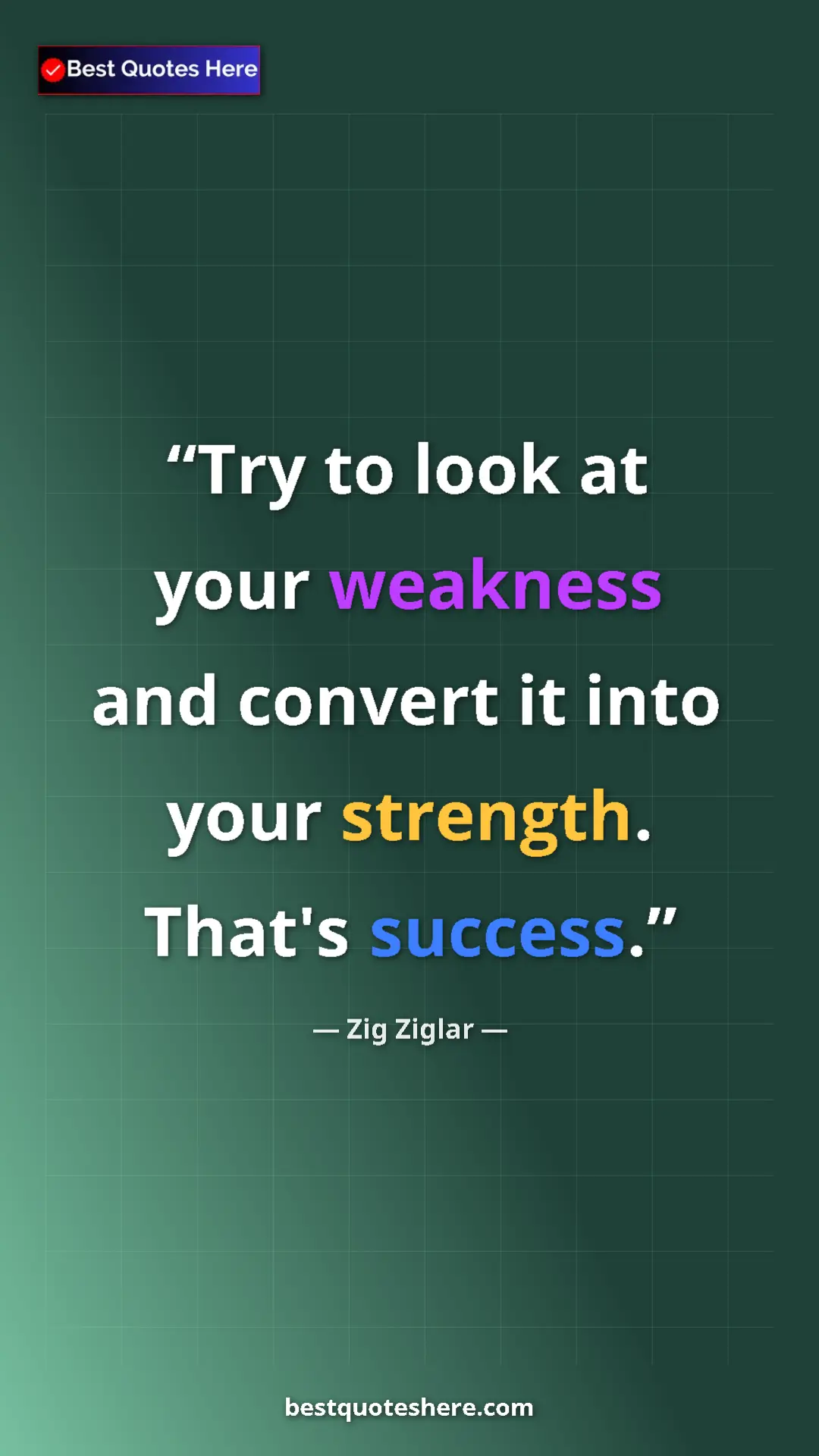Pinterest quote poster by Zig Ziglar: "Try to look at your weakness and convert it into your..."
