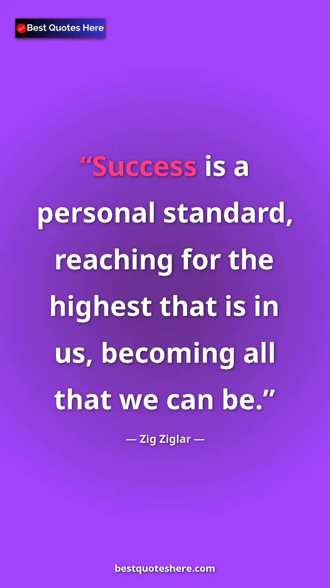 Pinterest quote poster by Zig Ziglar: "Success is a personal standard, reaching for the highest..."