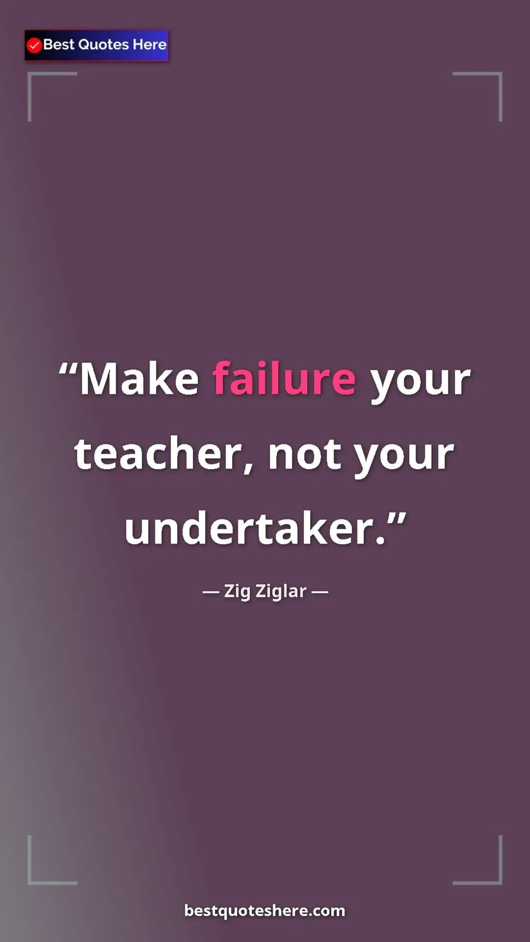 Pinterest quote poster by Zig Ziglar: "Make failure your teacher, not your undertaker."