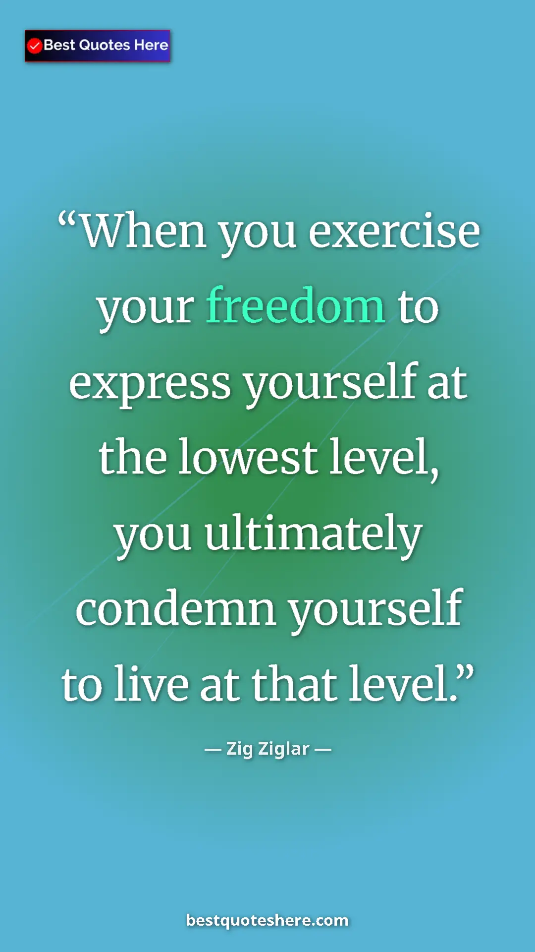 Pinterest quote poster by Zig Ziglar: "When you exercise your freedom to express yourself at the..."